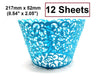 C013 - 12pcs Blue Filigree Paper Lace Wedding Party Cupcake Cake Cups Wrappers Liners - 217mm x 52mm (8.54" x 2.05")