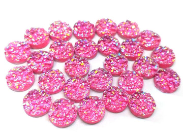 CA757 - 10 pcs Druzy Resin Embellishment Cabochons Hot Pink - Clear Multicolor - 12mm
