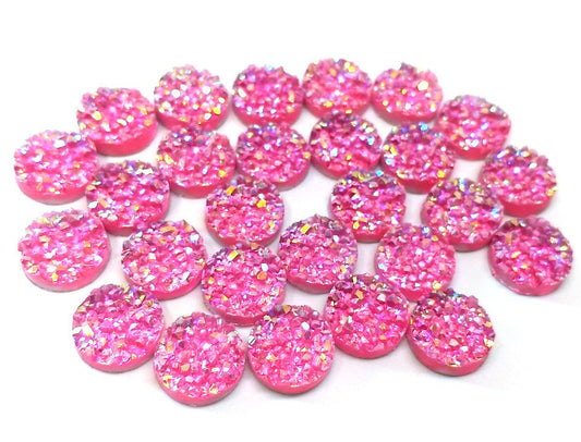 CA757 - 10 pcs Druzy Resin Embellishment Cabochons Hot Pink - Clear Multicolor - 12mm
