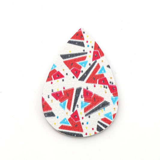 P2222 - 10 pcs. Red and White Watermelon Faux Leather Dangle Pendants - Teardrop - 56mm (2.2") - Great for Light Earrings or Dangles! Double-Sided