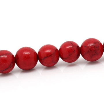 BD241 - 50 Beads - 8mm Red Turquoise Imitation Dyed Round Beads - 15.75 inch strand