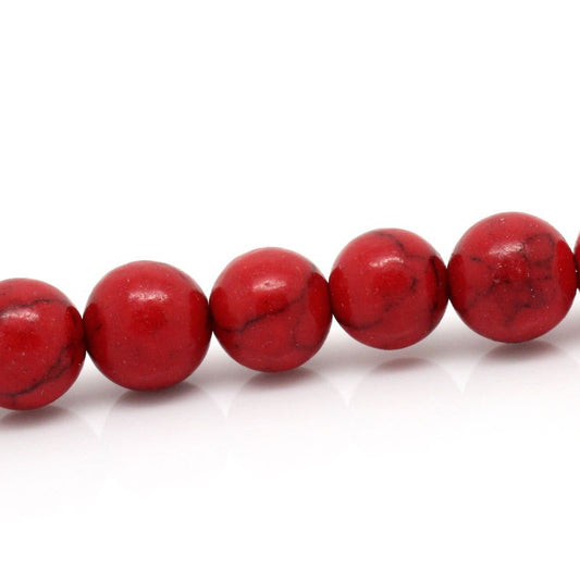 BD241 - 50 Beads - 8mm Red Turquoise Imitation Dyed Round Beads - 15.75 inch strand