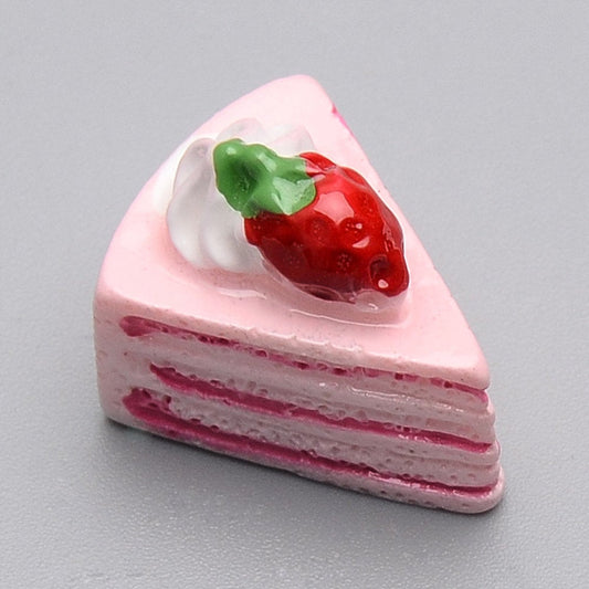 CA600 - 10 pcs Resin Embellishment Cabochons - Food - Strawberry Cake- Pink - 15.5mm x 12mm