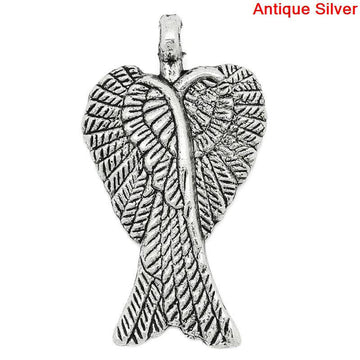 P569 - 30 pcs. LARGE - Antique Silver Tone Angel Wings Carved Wing Charms Pendants - 29mm X 19mm (1 1/8" x 5/8")