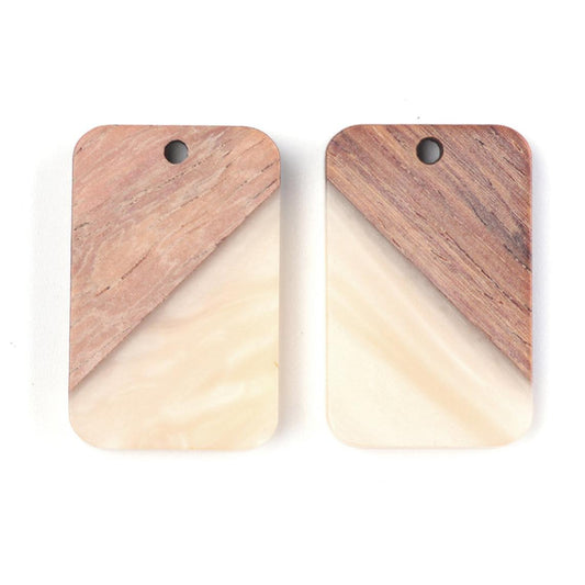 P2093 - 4 pcs. Ivory Resin and Wood Rectangle Flat Pendant - 28mm x 18mm - (1.1" x 0.71") - Great for Earrings and Necklaces!