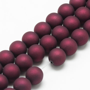 BD156 - 50 Beads - 8mm Metallic Red Matte Frosted Rubberized Acrylic Round Beads - Hole Size: 1.5mm