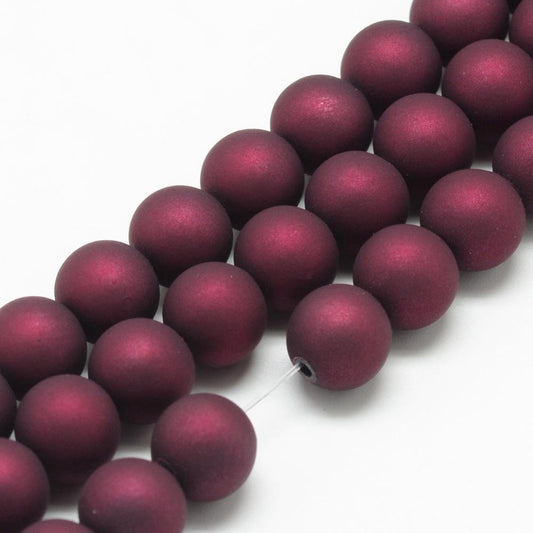 BD156 - 50 Beads - 8mm Metallic Red Matte Frosted Rubberized Acrylic Round Beads - Hole Size: 1.5mm