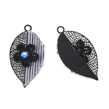 P604 - 4 pcs Black Gray Metal Dangle Charms Pendants - Floral Leaf - 37mm x 19mm - Great for Light Earrings, Necklaces or Dangles!