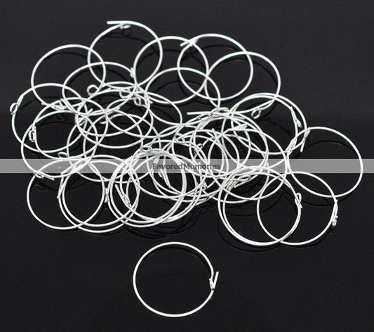 W024 - 200 pcs. Silver Plated Unbent Wine Charm/Earwire Hoop Rings - 25mm- 21 Gauge