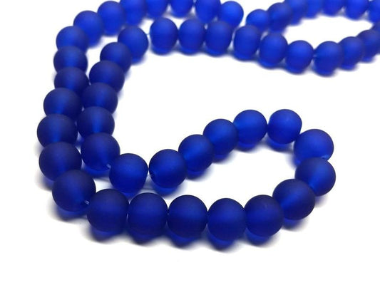BD730 - 10mm Cobalt Blue Frosted Glass Round Beads - 15" strand (40cm) - Approx 40 beads per strand - Hole Size: 1.3mm