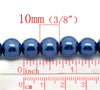 BD706 - 10mm Dark Blue Glass Pearl Imitation Round Beads - 16 inch strand - Approx. 42 beads per strand - Hole Size: 1.5mm