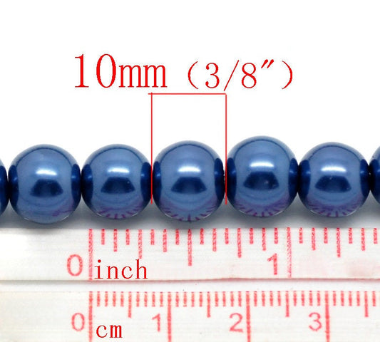BD706 - 10mm Dark Blue Glass Pearl Imitation Round Beads - 16 inch strand - Approx. 42 beads per strand - Hole Size: 1.5mm