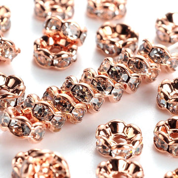 BD629 - 50 pcs Rose Gold Plated Clear Rhinestone Rondelle Spacer Beads - 5mm x 2.5mm - Grade AAA - Hole Size: 1mm - Curved Edge - Wavy Edge
