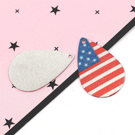 P638 - 10 pcs Silver Tone Multicolor Teardrop Metal Enamel Dangle Charms Pendants - 28mm x 18mm - 1.1" - USA American Flag - For Earrings, Dangles