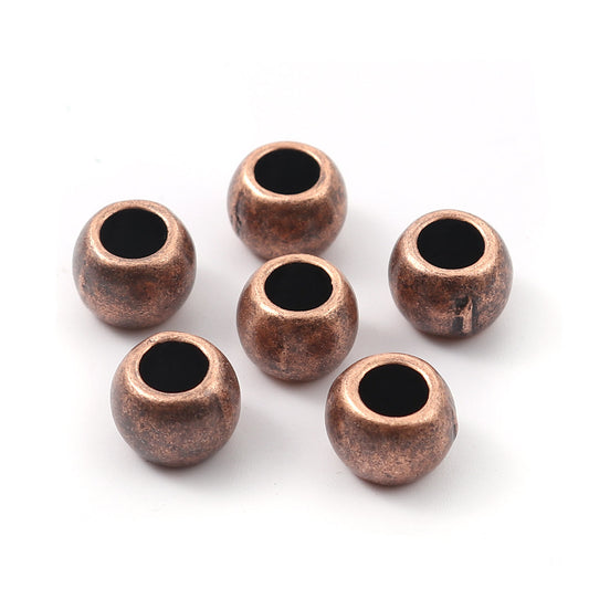BD632 - 20 pcs Antique Copper Metal Ball Spacer Beads - 10mm - Large Hole: 5mm - Fits European Cords and Paracord!