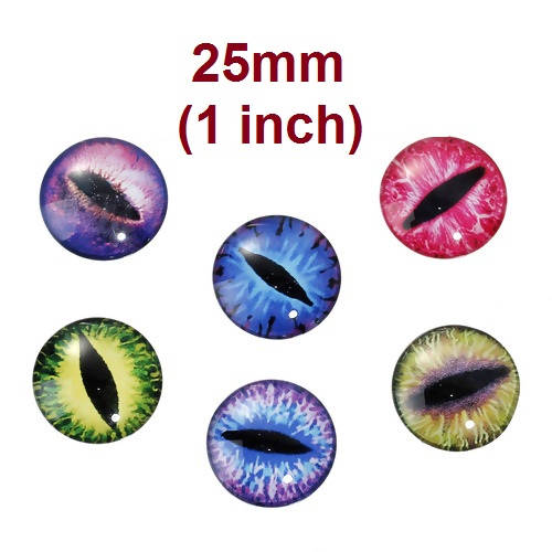 CA504 - 10 pcs Circle Dragon Eyes Glass Round Dome Seals Tiles Cabochons - 25mm (1 in) - Cat's Eyes - Assortment