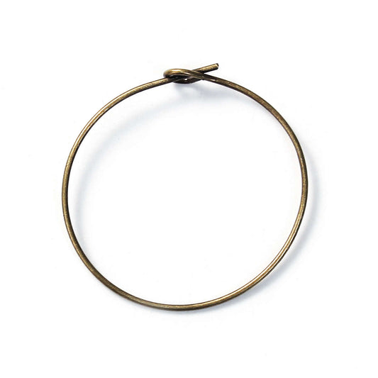 W026 - 50 pcs. Antique Bronze Unbent Wine Charm/Earwire Hoop Rings - 25mm (1 inch)
