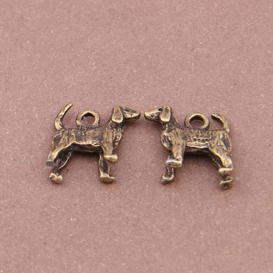 P405 - 10 pcs. Antique Bronze Dog Walking Charms Pendants - 15mm x 14mm - 3D Double Sided