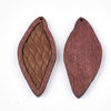 P2100 - 4 pcs. Light Brown REAL Leather Cowhide over Wood Dangle Pendants - Rattan - Leaf - 50mm (2") - Great for Earrings or Dangles!
