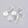 E736 - 10 pcs. Silver Plated Earring Clips Settings Hinged Bezels Cabochons - 18mm Glue Pad Setting