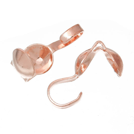 CR011 - 100 pcs. Rose Gold Plated Calotte Calotted Clamshell Crimp End Tips Caps with Loop - 9mm x 4mm (Knot Cover)