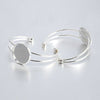 B086 - 1 pc. Silver Plated Open Cuff Bangle Adjustable Bezel Cabochon Bracelets - 25mm Glue Pad (1 inch - 1") - Made of Brass!