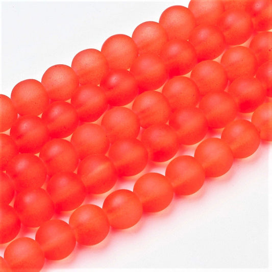 BD772 - 8mm Neon Orange Frosted Glass Round Beads - 15" strand (40cm) - Approx 52 beads per strand - Hole Size: 1.3mm