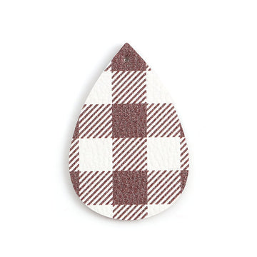 P1040 - 10 pcs Brown and White Faux Leather Dangle Pendants - Teardrop - Gingham Pattern - 56mm (2.2") - Great for Earrings or Dangles! Double-Sided