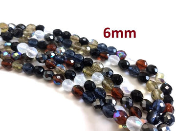 GB0001 - 100 pcs Czech Glass Fire Polish Round Faceted Beads - 6mm - Assortment - Hole Size: 1mm - Firepolish - Variety Pack - Mix - Luster
