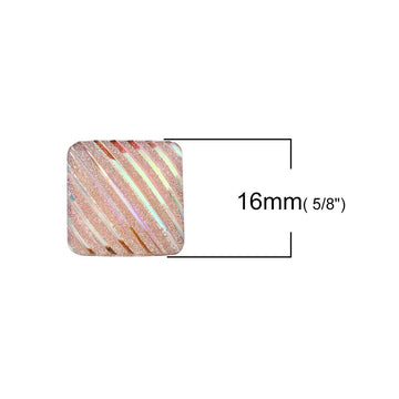 CA951 - 10 pcs Resin Embellishment Druzy Cabochons Coral Multicolor - Stripes - 16mm - Square