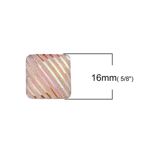 CA951 - 10 pcs Resin Embellishment Druzy Cabochons Coral Multicolor - Stripes - 16mm - Square