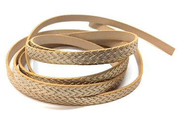 N174 - 1M (3.28 FT) - Gold FLAT Faux Leather Jewelry Cord - 10mm Wide - BRAIDED