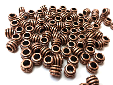 BD719 - 100 pcs Antique Copper Striped METAL Ball Spacer Beads - 8mm - Large Hole: 4mm - Fits European Cords!