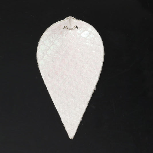 P849 - 10 pcs. Scales Faux Leather Dangle Charms Pendants - Pinch Leaf - White - Silver Tone Jump Ring - 63mm (2.5") - Double Sided
