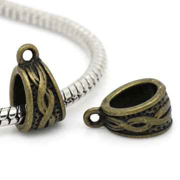 P1005 - 10 pcs. Antique Bronze Triangle Slider Spacer Bails with Loop - 14mm X 7mm