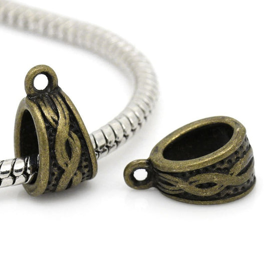 P1005 - 10 pcs. Antique Bronze Triangle Slider Spacer Bails with Loop - 14mm X 7mm