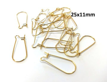 E402 - 10 pcs. 304 Stainless Steel Kidney Earwire Earring Hooks - 25mm x 11mm - MEDIUM - Golden - Tarnish Resistant!