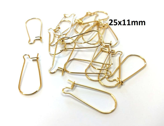 E402 - 10 pcs. 304 Stainless Steel Kidney Earwire Earring Hooks - 25mm x 11mm - MEDIUM - Golden - Tarnish Resistant!