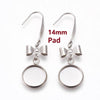 E743 - 10 pcs. 316 Stainless Steel Silver Tone Earring Dangle Hooks Settings Bezels Cabochons - 14mm Glue Pad Setting - Bow Design