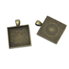 P2208 - 10 pcs. Antique Bronze Pendant Square Posts Frame Settings Bezels Cabochons Tags Trays - 25mm Glue Pad Setting (1 inch) - 36mm x 28mm