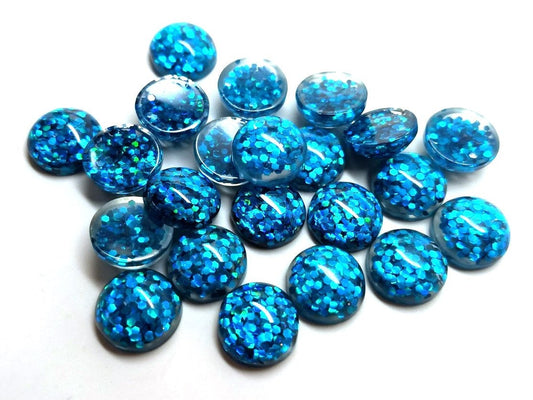 CA964 - 10 pcs Druzy Resin Embellishment Cabochons - 8mm - Glitter Style - Aqua - Solid