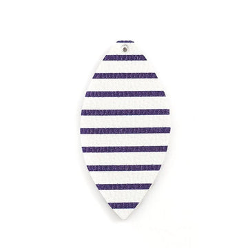 P1131 - 10 pcs. White with Blue Stripes Faux Leather Dangle Charms Pendants - Marquise - 68mm (2.7") - Great for Earrings &amp; Dangles! Double Sided