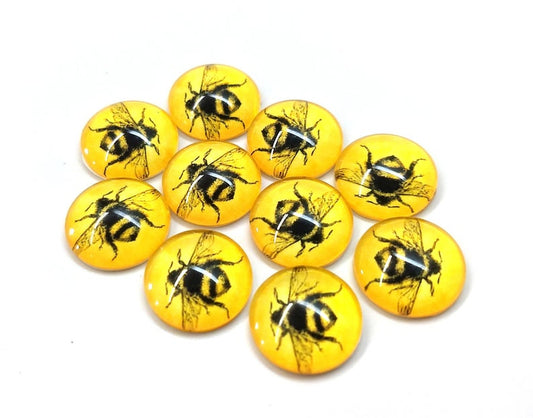 CA838 - 10 pcs Circle Hornet Glass Round Dome Seals Tiles Cabochons - 10mm - Yellow