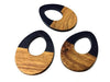 WP0001 - 4 pcs. Black Resin and Wood Teardrop Flat Pendant - 38mm x 28mm - (1.5" x 1.1") - LARGE - Great for Earrings and Necklaces!
