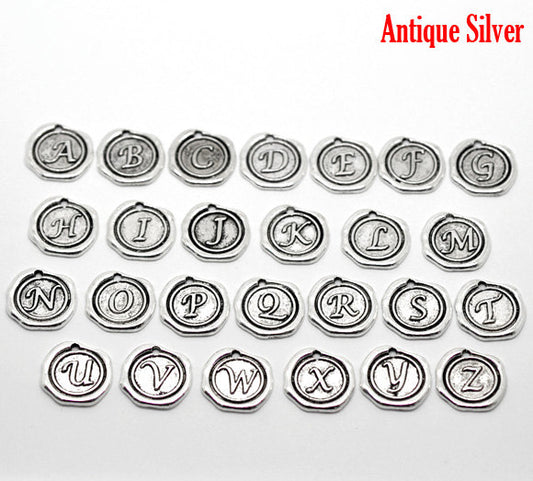 P112 - 5pcs. Antique Silver LARGE Letter "D" Alphabet Letter - 18mm x18mm - Wax Design