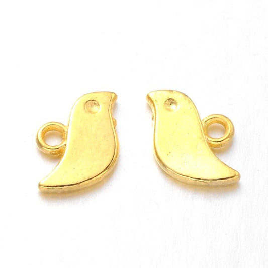 P334 - 10 pcs. Gold Plated Shiny Bird Charms Pendants - 11mm x 7mm - Small