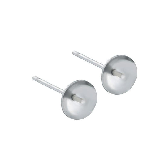 E404 - 10 pcs. 304 Stainless Steel Earring Posts Studs Settings Bezels Cabochons Tacks - 6mm Glue Pad Setting - For 6mm Half Drilled Beads