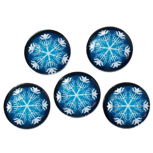 CA365 - 10 pcs Circle Blue Snowflake Glass Round Dome Seals Tiles Cabochons - 18mm