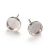 E016 - 10 pcs. 304 Stainless Steel Earring Posts Studs Settings Bezels Cabochons Tacks - 10mm Glue Pad Setting - Silver Tone - Flat Thick Bezel