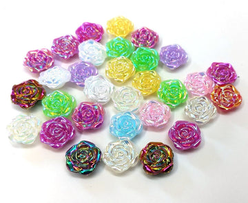 CA772 - 10 pcs (5 Pairs) Resin Cabochons - 12mm - Rose Flower Design - Multicolor - Fit on 6mm flat settings!